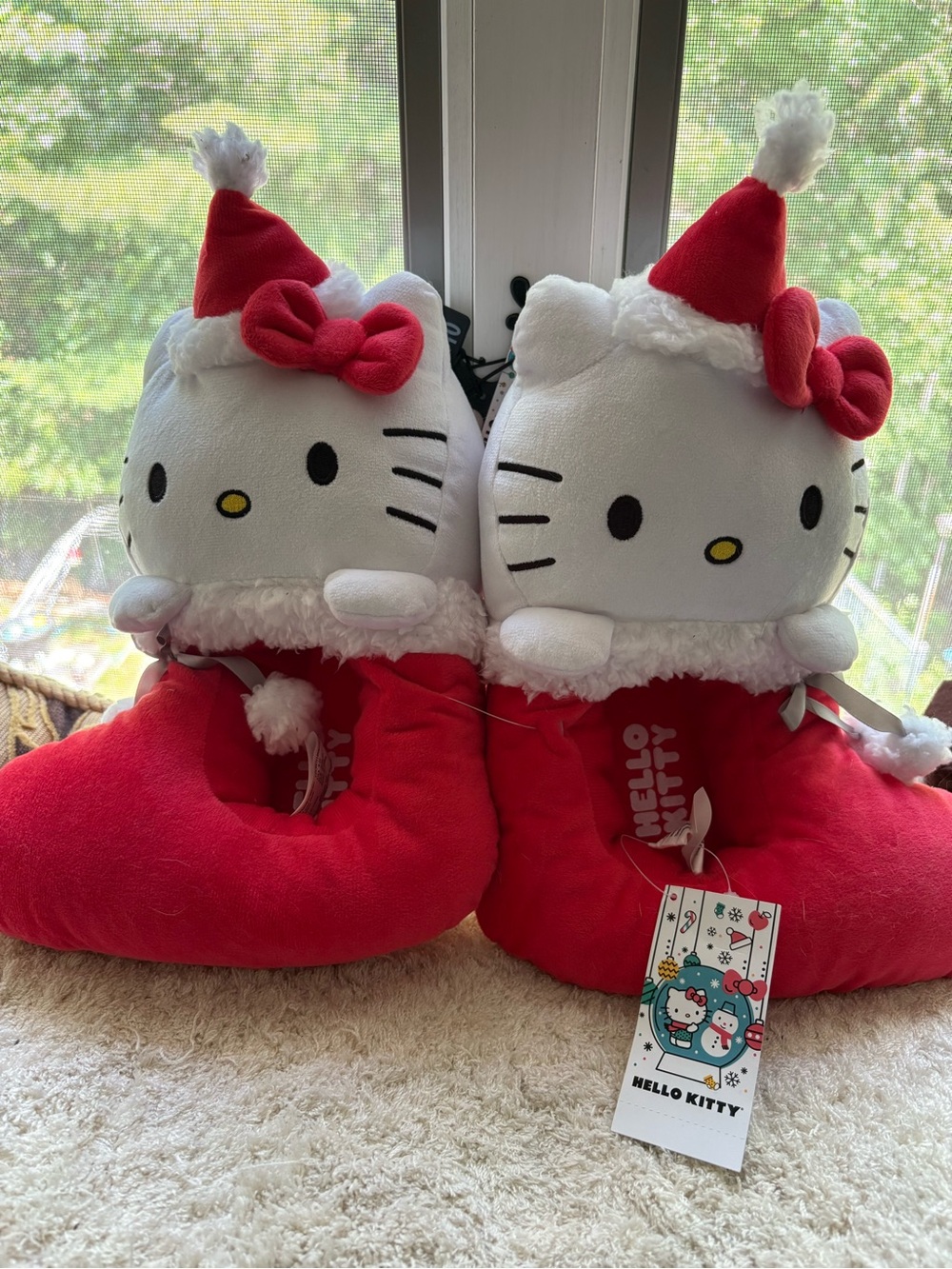 Hello Kitty Red & White Festive Plush Boot Slippers